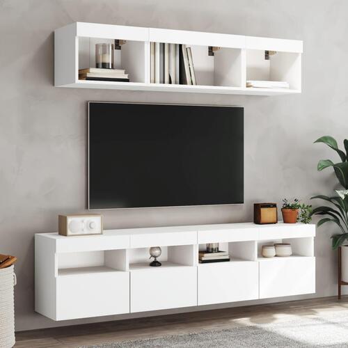 Væghængt tv-bord med LED-lys 80x30x40 cm hvid