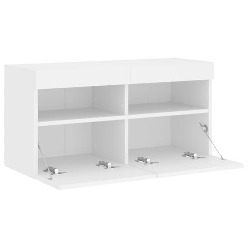 Væghængt tv-bord med LED-lys 80x30x40 cm hvid