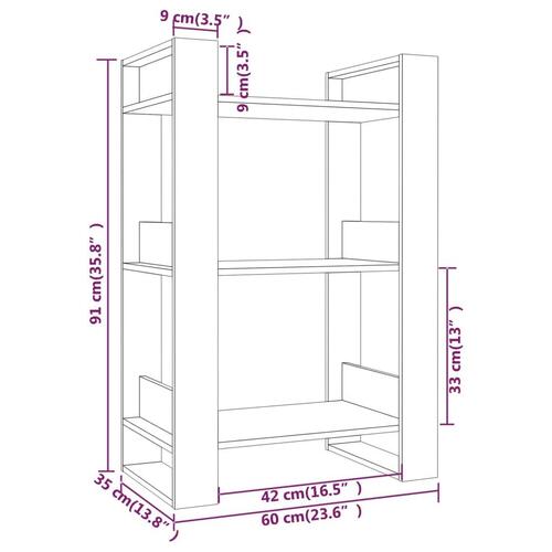 Bogreol/rumdeler 60x35x91 cm massivt fyrretræ grå