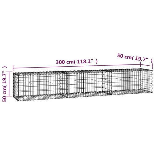 Gabionvæg med dæksler galvaniseret stål 300 x 50 x 50 cm