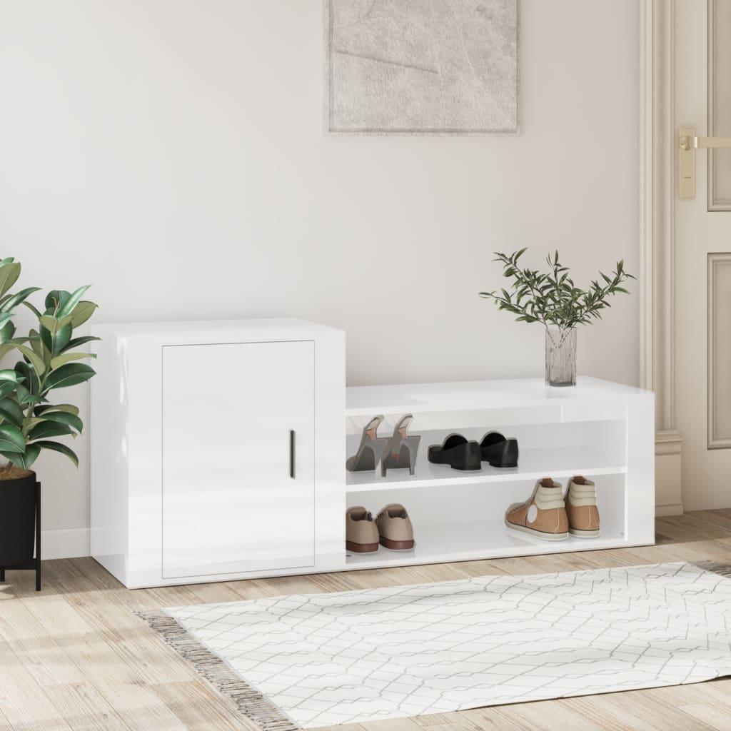 Skoskab 130x35x54 cm konstrueret træ hvid højglans