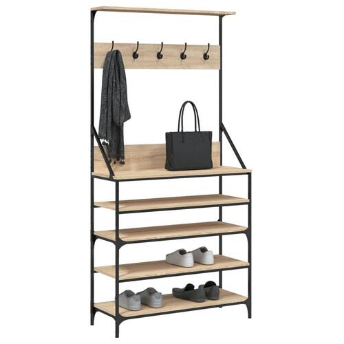 Tøjstativ med skoopbevaring 90x34x184 cm sonoma-eg