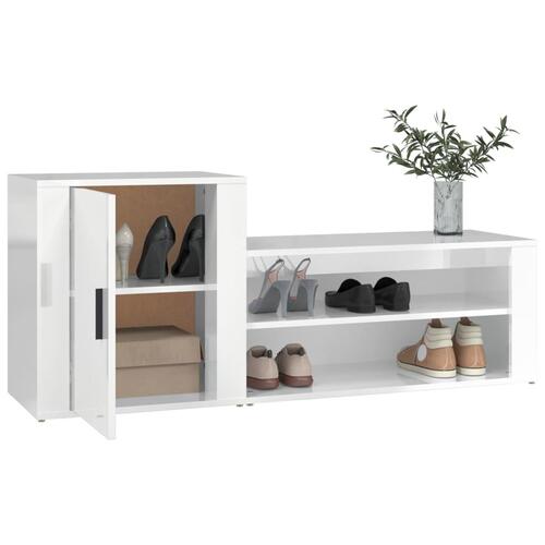 Skoskab 130x35x54 cm konstrueret træ hvid højglans