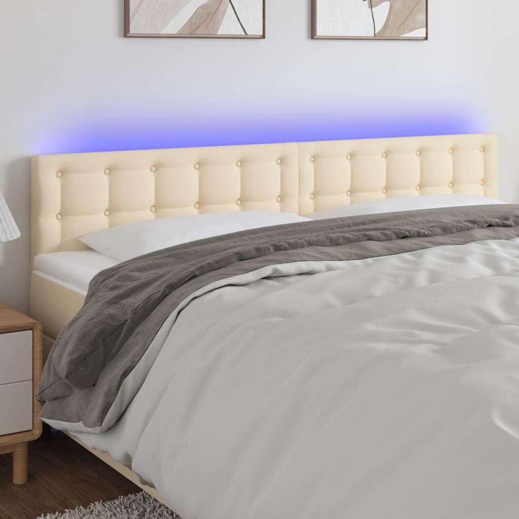Sengegavl Med Led-Lys Stof - Creme / 160 x 5 x 78/88 cm