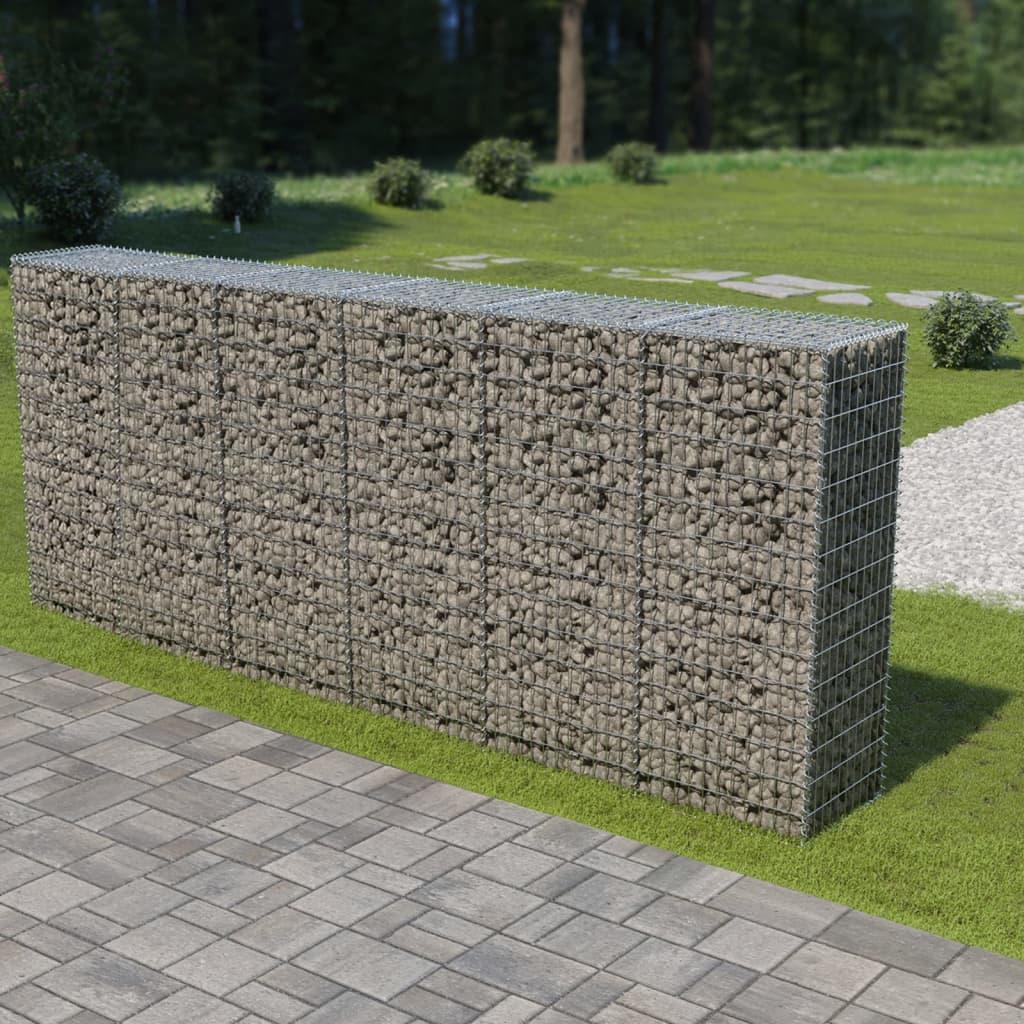 Gabionvæg med dæksler galvaniseret stål 300 x 50 x 150 cm