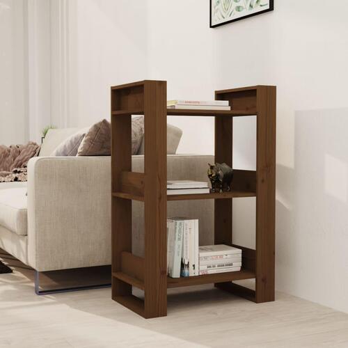 Bogreol/rumdeler 60x35x91 cm massivt fyrretræ gyldenbrun