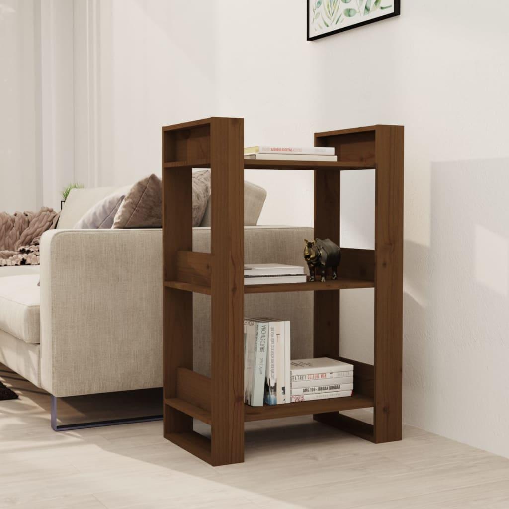 Bogreol/rumdeler 60x35x91 cm massivt fyrretræ gyldenbrun