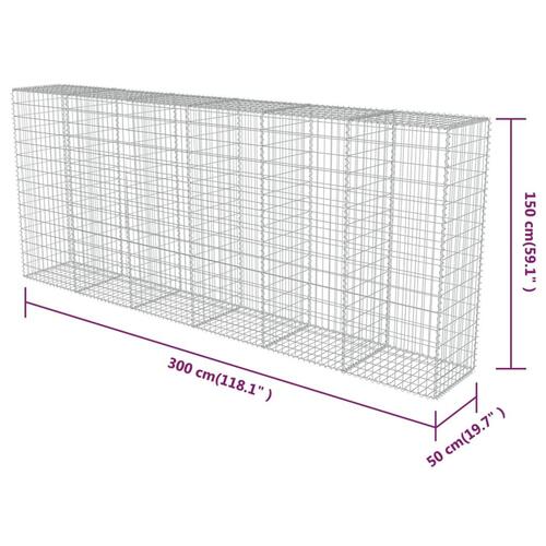Gabionvæg med dæksler galvaniseret stål 300 x 50 x 150 cm