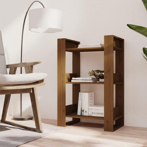 Bogreol/rumdeler 60x35x91 cm massivt fyrretræ gyldenbrun