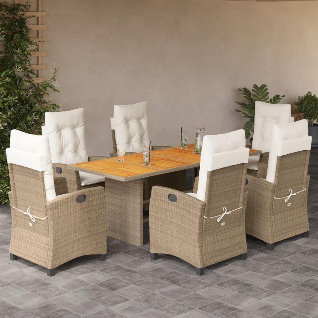 Spisebordssæt til haven 7 dele med hynder polyrattan beige