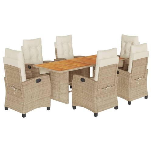 Spisebordssæt til haven 7 dele med hynder polyrattan beige