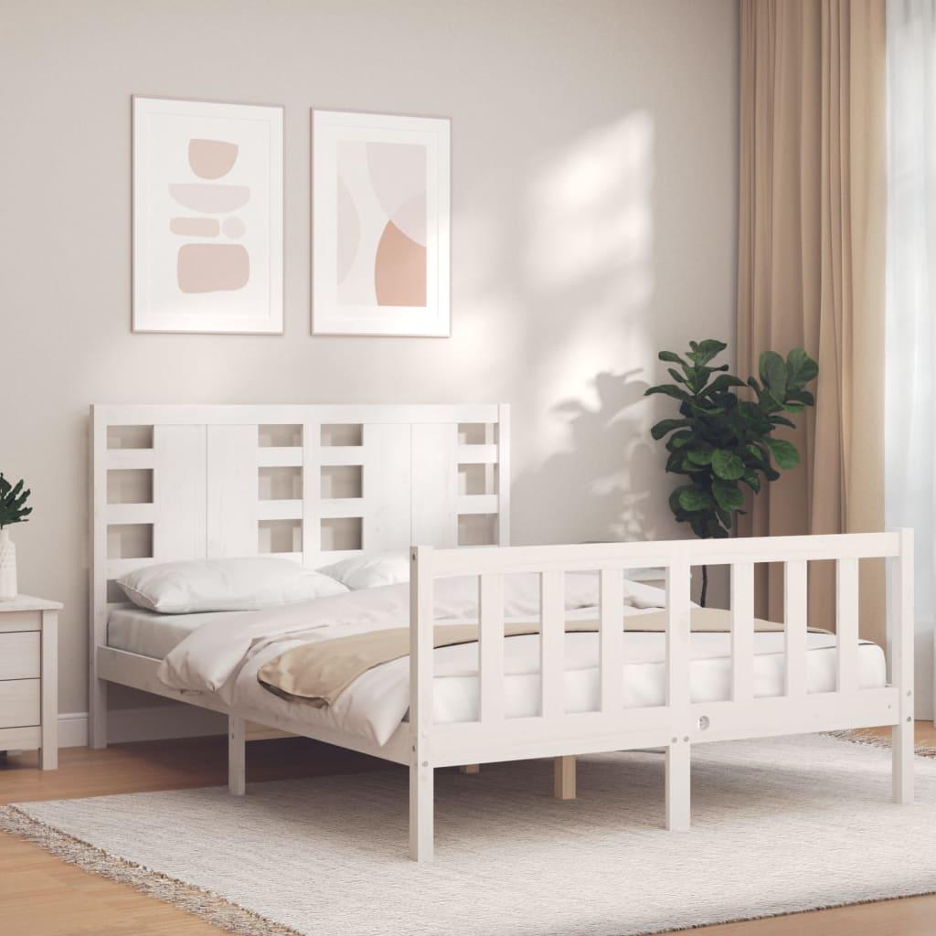 Sengeramme med sengegavl Small Double massivt træ hvid