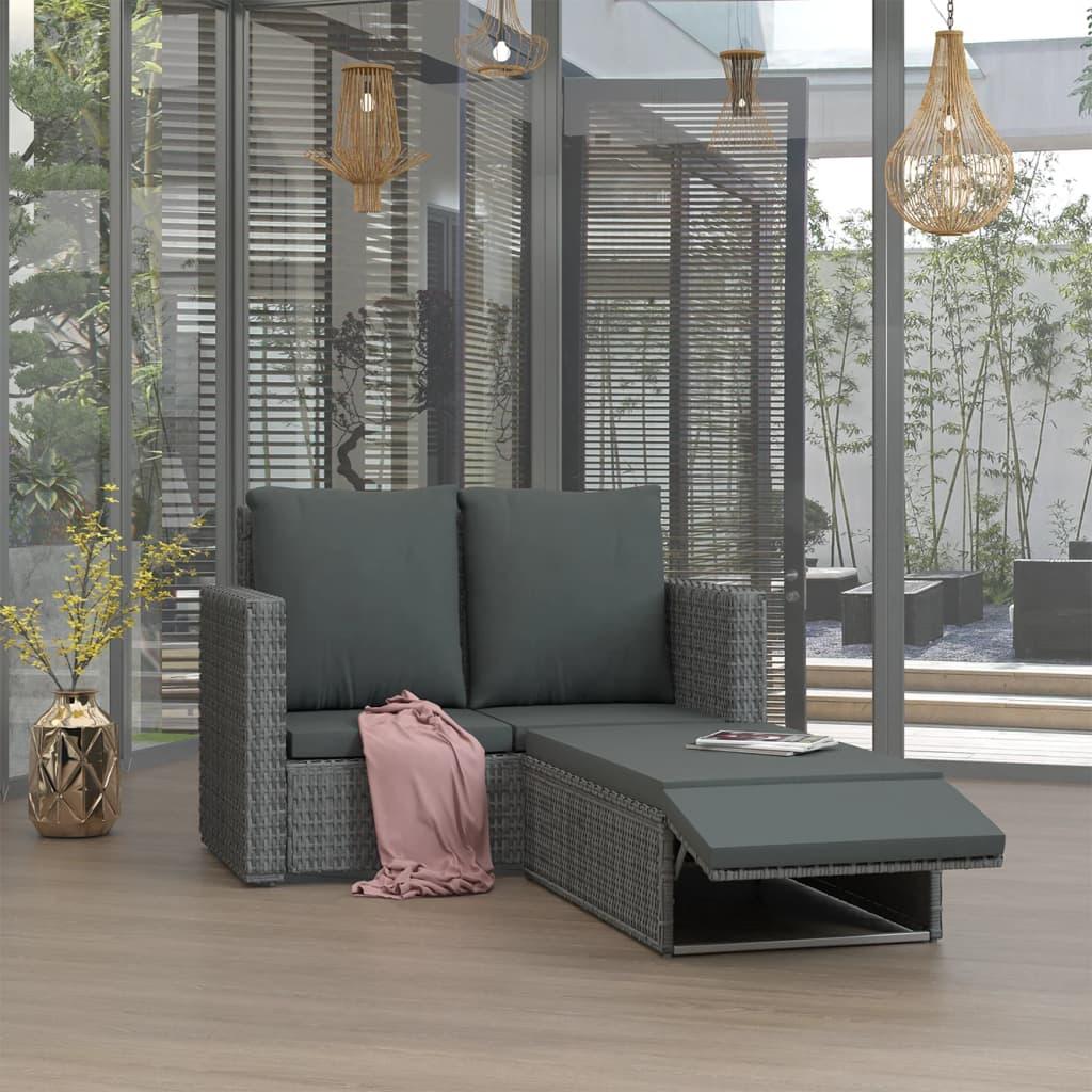 Loungesæt til haven 2 dele med hynder polyrattan grå
