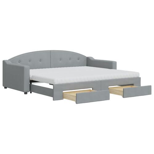 Daybed med udtræk og skuffer 90x200 cm stof lysegrå