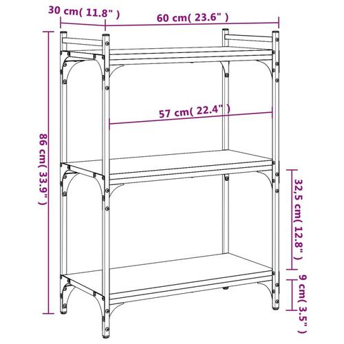 Bogreol med 3 hylder 60x30x86 cm konstrueret træ sort