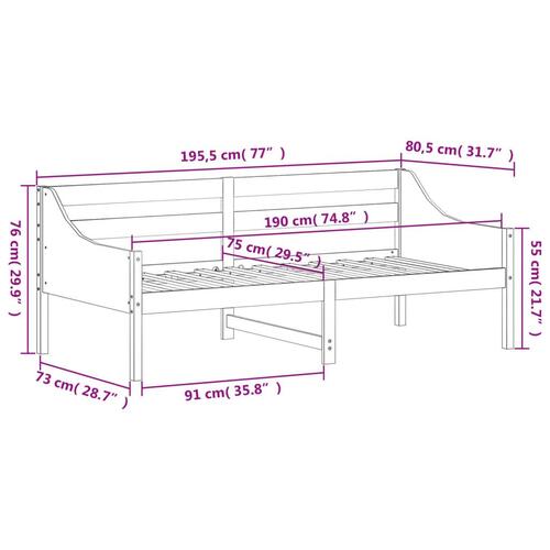 Daybed med reol uden madras 75x190 cm massivt fyrretræ
