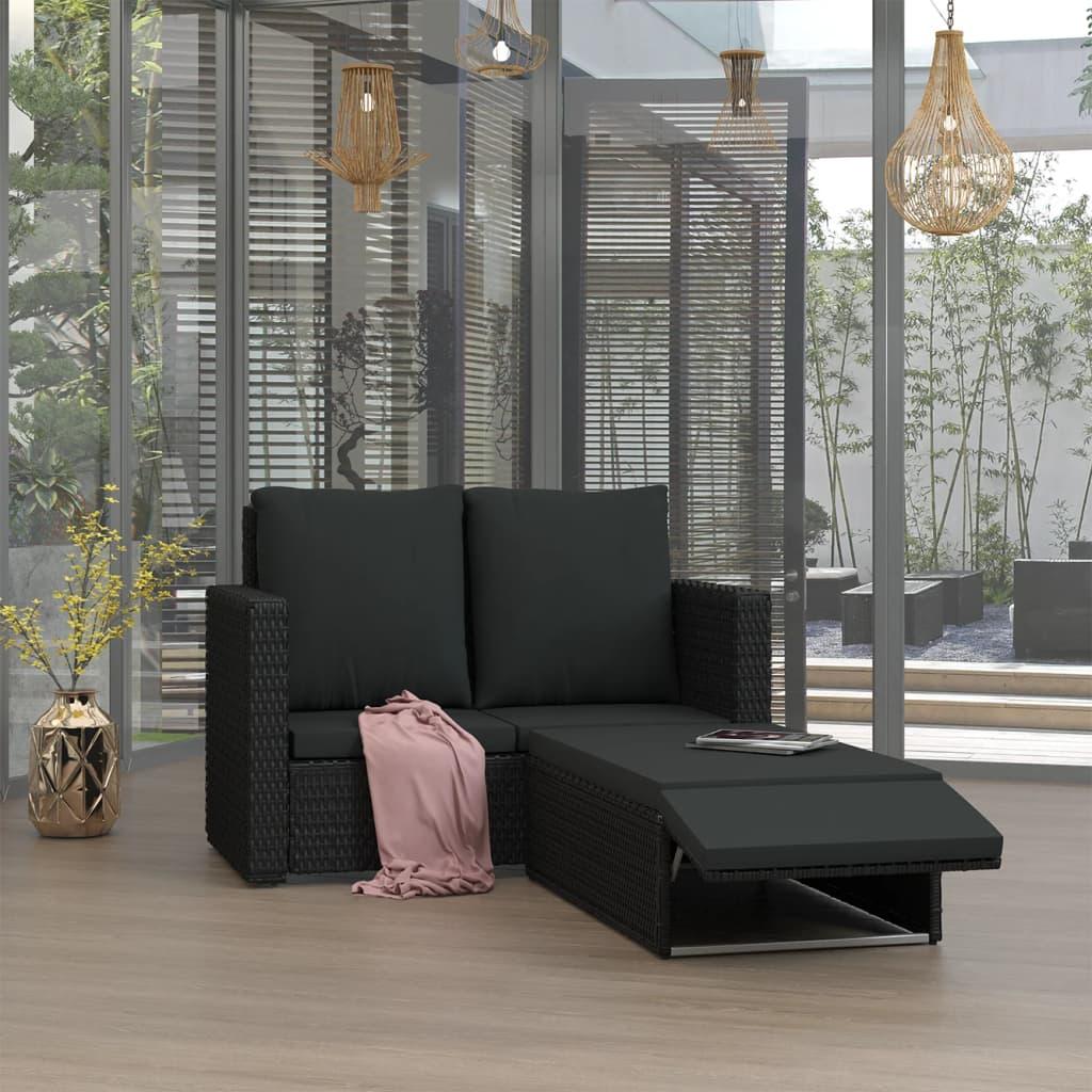 Loungesæt til haven 2 dele med hynder polyrattan sort