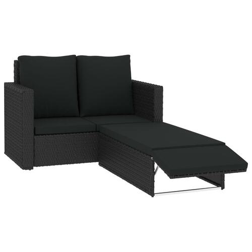 Loungesæt til haven 2 dele med hynder polyrattan sort