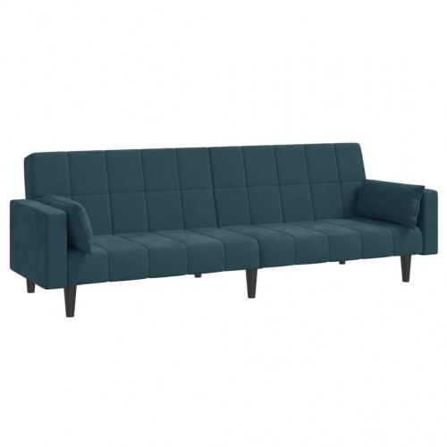 2-personers sovesofa med 2 puder fløjl blå