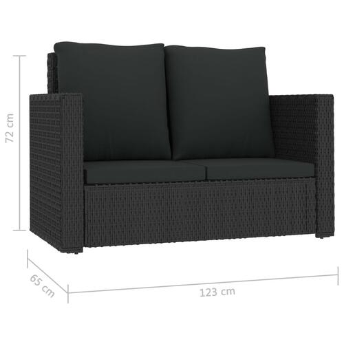 Loungesæt til haven 2 dele med hynder polyrattan sort