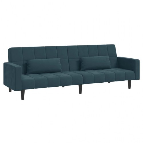 2-personers sovesofa med 2 puder fløjl blå