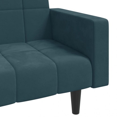 2-personers sovesofa med 2 puder fløjl blå