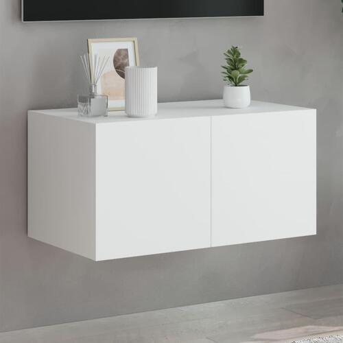 Væghængt tv-bord med LED-lys 60x35x31 cm hvid