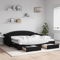 Daybed med udtræk og skuffer 80x200 cm stof sort