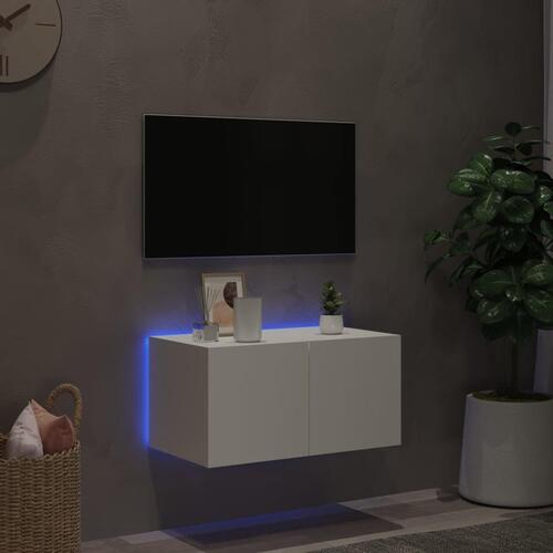Væghængt tv-bord med LED-lys 60x35x31 cm hvid