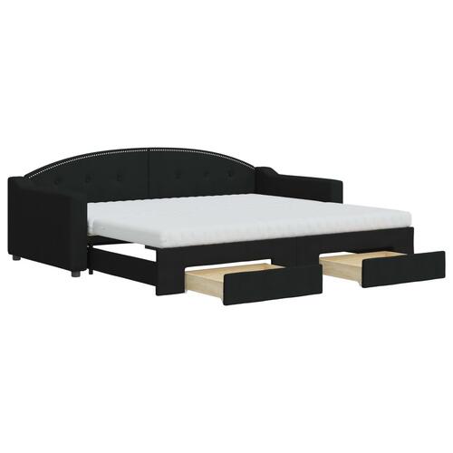 Daybed med udtræk og skuffer 80x200 cm stof sort