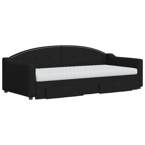 Daybed med udtræk og skuffer 80x200 cm stof sort