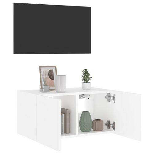 Væghængt tv-bord med LED-lys 60x35x31 cm hvid