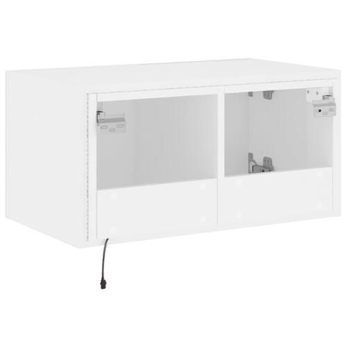 Væghængt tv-bord med LED-lys 60x35x31 cm hvid