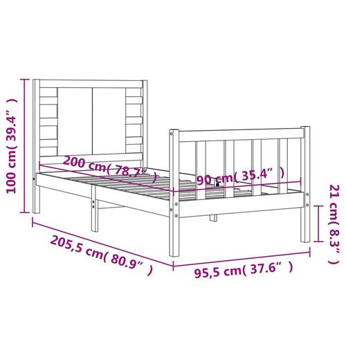 Sengeramme uden madras 90x200 cm massivt fyrretræ