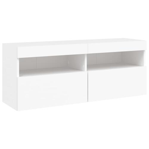 Væghængt tv-bord med LED-lys 100x30x40 cm hvid