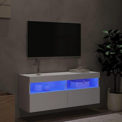 Væghængt tv-bord med LED-lys 100x30x40 cm hvid