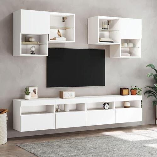 Væghængt tv-bord med LED-lys 100x30x40 cm hvid