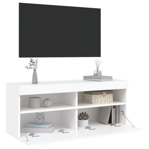 Væghængt tv-bord med LED-lys 100x30x40 cm hvid