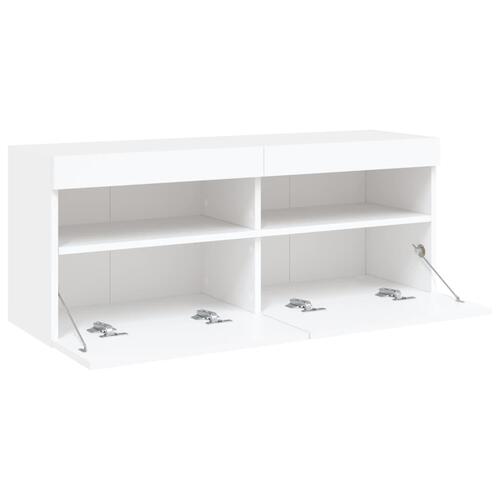 Væghængt tv-bord med LED-lys 100x30x40 cm hvid