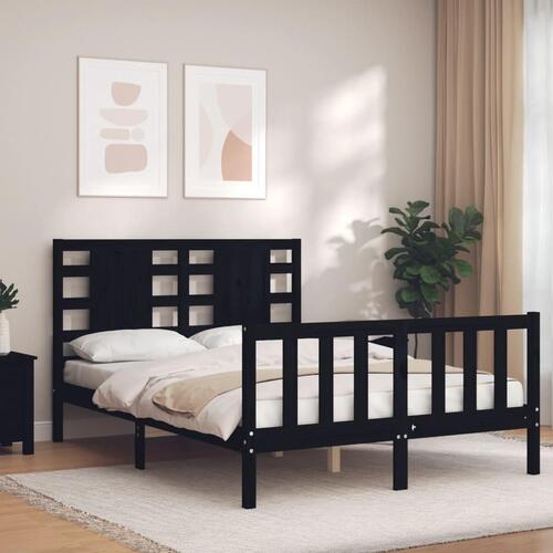 Sengeramme med sengegavl 140x190 cm massivt træ sort