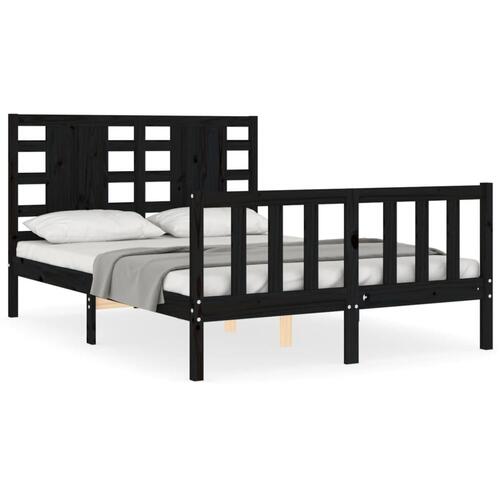 Sengeramme med sengegavl 140x190 cm massivt træ sort