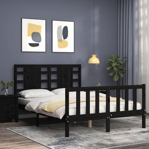 Sengeramme med sengegavl 140x190 cm massivt træ sort