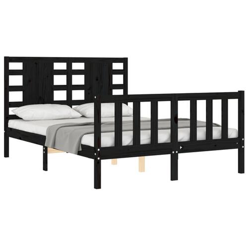 Sengeramme med sengegavl 140x190 cm massivt træ sort