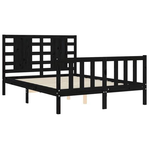 Sengeramme med sengegavl 140x190 cm massivt træ sort
