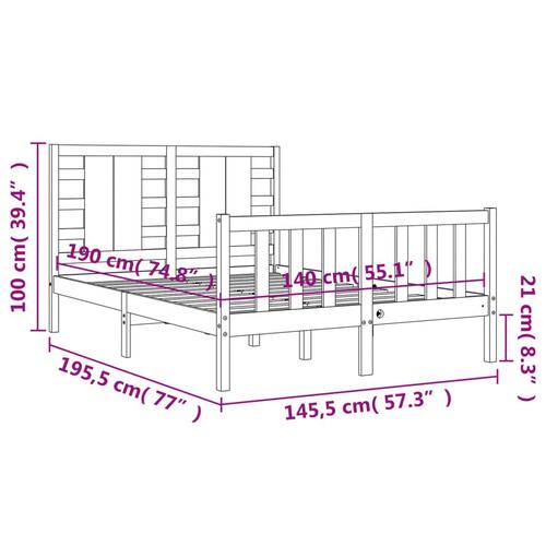 Sengeramme med sengegavl 140x190 cm massivt træ sort