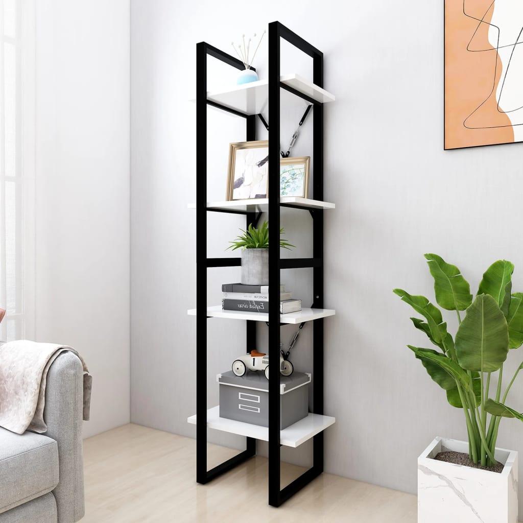 Bogreol med 4 hylder 40x30x140 cm konstrueret træ hvid
