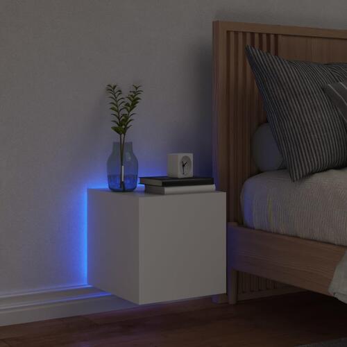 Væghængt tv-bord med LED-lys 30,5x35x30 hvid