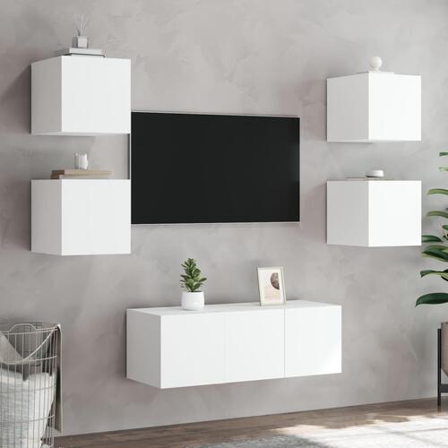 Væghængt tv-bord med LED-lys 30,5x35x30 hvid