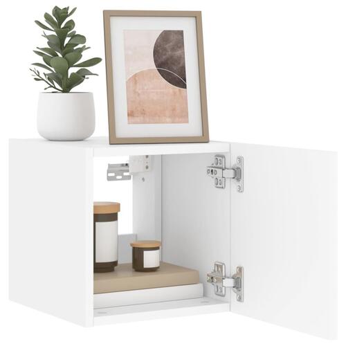 Væghængt tv-bord med LED-lys 30,5x35x30 hvid