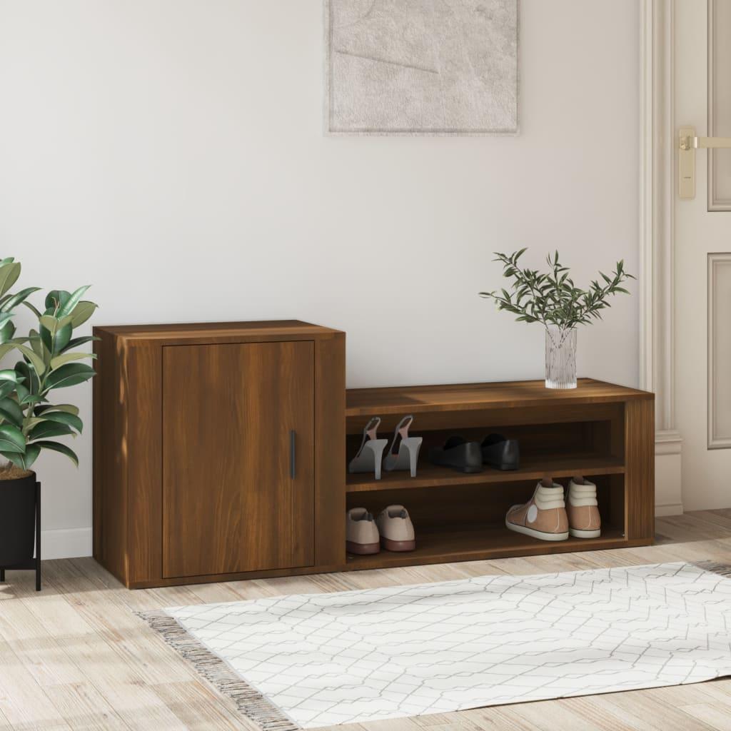 Skoskab 130x35x54 cm konstrueret træ brun egetræ